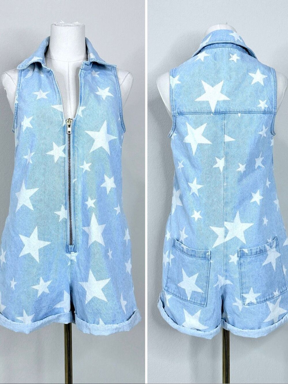 Show Me Your Mumu Reno Star Print Denim Romper Small Western Festival - Picture 14 of 16